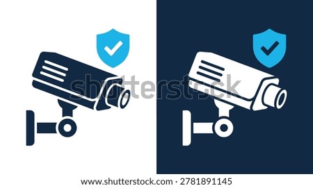 Security surveillance camera icon collection, modern flat glyph symbols, privacy, protection, monitoring, safety, and observation.