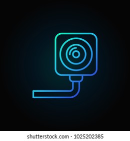 Security surveillance camera outline blue icon. Vector CCTV concept line sign on dark background