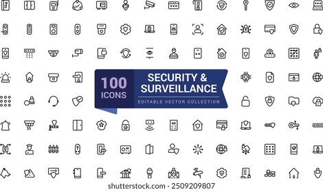 Security and surveillance icon set. Related to web security, safety, password, data protection. Pixel perfect, minimalistic web and UI icon. Outline icon collections.