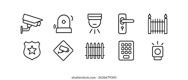 Security and surveillance line icon set. protection, safety devices linear design