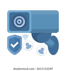 security, surveillance, or spy camera concept. a camera device for recording the situation of a room or place. wireless CCTV or closed circuit television. flat design illustration.