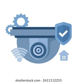 security, surveillance, or spy camera concept. a camera device for recording the situation of a room or place. wireless CCTV or closed circuit television. flat design illustration.