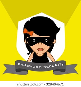 Security and surveillance system over yellow background, vector graphic.