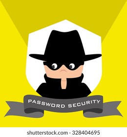 Security and surveillance system over yellow background, vector graphic.