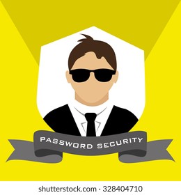 Security and surveillance system over yellow background, vector graphic.