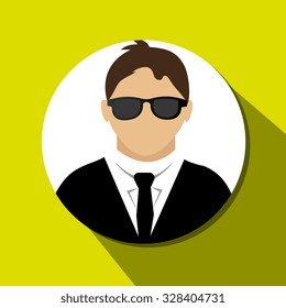Security and surveillance system over yellow background, vector graphic.