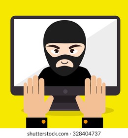 Security and surveillance system over yellow background, vector graphic.