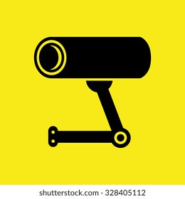 Security and surveillance system over yellow background, vector graphic.