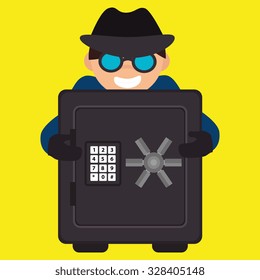 Security and surveillance system over yellow background, vector graphic.