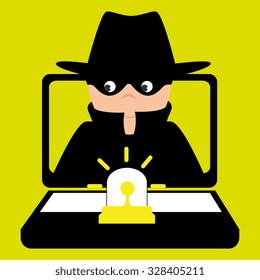 Security and surveillance system over yellow background, vector graphic.