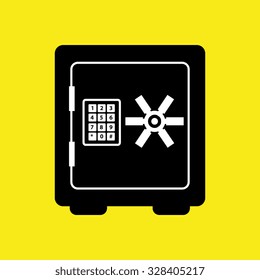 Security and surveillance system over yellow background, vector graphic.