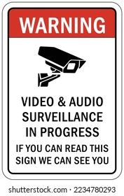 Security surveillance warning sign and labels, property under surveillance camera