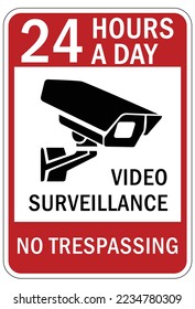 Security surveillance warning sign and labels, property under surveillance camera