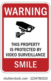 Security surveillance warning sign and labels, property under surveillance camera