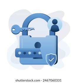 Sistema de seguridad y protección de Cuenta. clave de seguridad. Introduzca la Contraseña y la protección de datos personales. Seguridad en Internet. Llave para abrir una Cuenta o para Iniciar sesión. Símbolo o icono. Ilustración vectorial plana