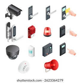 Sistema de seguridad con cámaras de Ilustración vectorial isométrica.