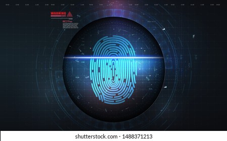 Security system concept with fingerprint. Scanning Identification System. Biometric Authorization and Security Concept.  Abstract technology background. Vector illustration 