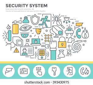 Security system concept illustration, thin line flat design