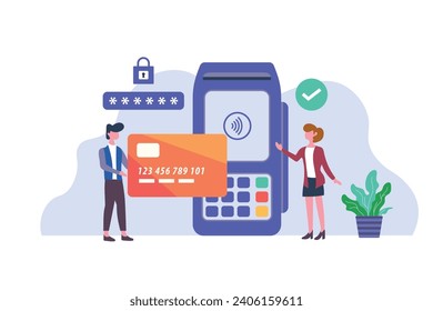 Security system in contactless payment concept, Vector illustration in flat style