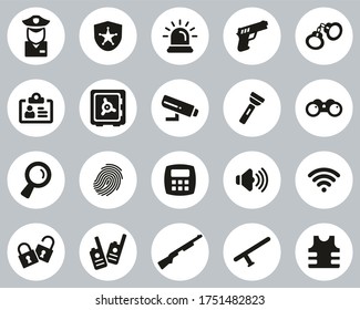 Iconos de sistemas de seguridad y equipos Círculo de diseño plano blanco y negro grande