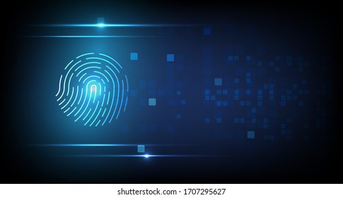 security system with fingerprint on technology background.