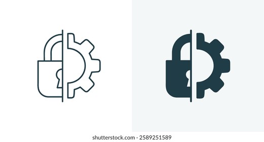 Security System Icon with Lock and Gear Line and Solid Vector