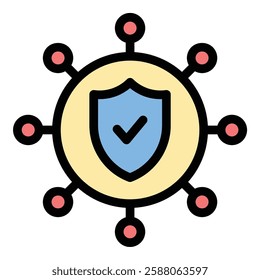Security System Icon Protection and Surveillance in Flat Line Color Style.
