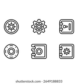 Ícones de sistema de segurança Linha Arte moderna Engrenagem segura e símbolos de cofre para ativos digitais