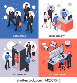 Security System Isometric Design Concept With Bodyguards, Office Access Control, Video Monitoring, Checkpoint Isolated Vector Illustration 