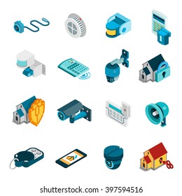 Security System Isometric Icons Set With Alarm And Camera Symbols Isolated Vector Illustration 