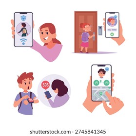 Security system for kids. Smart technologies for kids safety exact vector parental control