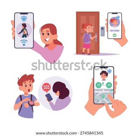 Security system for kids. Smart technologies for kids safety exact vector parental control