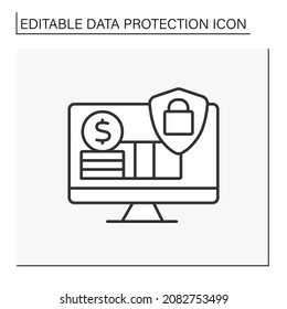 Icono de línea del sistema de seguridad. Software pagado para equipos para la protección de bases de datos. Antivirus. Vigilancia de hackers, ciberataques. Concepto de protección de datos. Ilustración vectorial aislada. Trazo editable