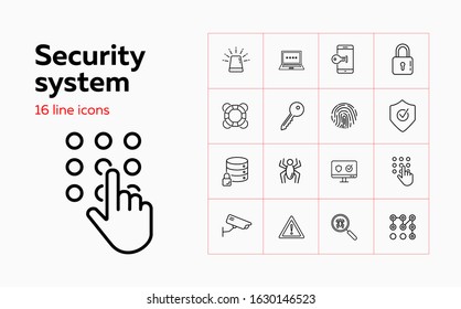 Security system line icon set. Key, locked data storage, antivirus. Protection concept. Can be used for topics like data safety, software, information technology