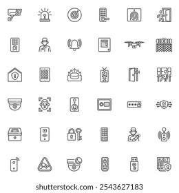 Security system line icons set. linear style symbols collection, outline signs pack. Security service vector graphics. Set includes icons as CCTV Camera, surveillance monitoring, motion sensor, alarm