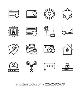 Sistema de seguridad y conjunto de iconos de línea de candado. Géneros y atributos de seguridad. Diseño lineal. Líneas con trazo editable. Iconos vectoriales aislados.