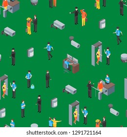 Security System People and Equipment 3d Seamless Pattern Background Isometric View Include of Alarm and Cctv. Vector illustration of Icons