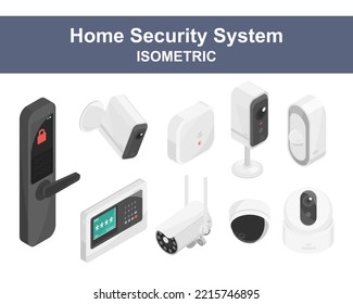 security system for smart home equipment component cctv camera wireless connecting isometric vector