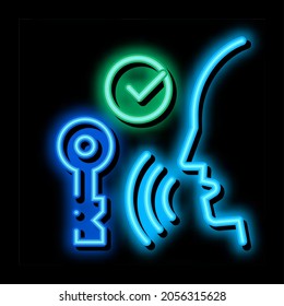 Security System Voice Control Neon Light Sign Vector. Glowing Bright Icon Sign. Transparent Symbol Illustration