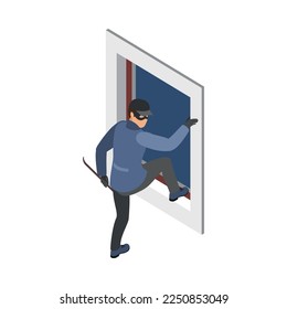 Security systems isometric icons composition with view of burglar human character vector llustration