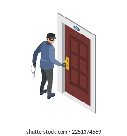 Security systems isometric icons composition with view of burglar human character vector llustration