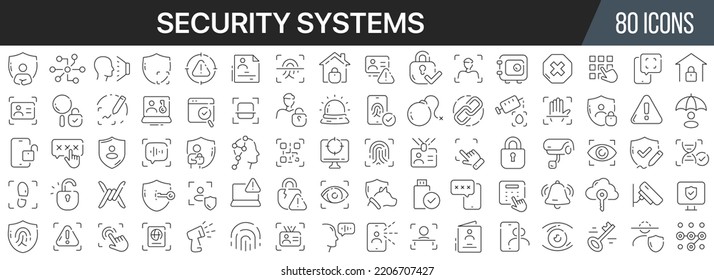 Security systems line icons collection. Big UI icon set in a flat design. Thin outline icons pack. Vector illustration EPS10