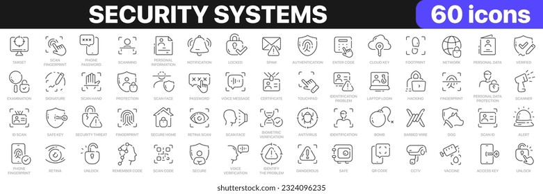 Security systems line icons collection. Authentication, network, scan, identification icons. UI icon set. Thin outline icons pack. Vector illustration EPS10