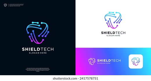 Security tech icon logo. Abstract shield secure logo design
