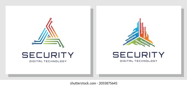 Security Technology Digital System Protection Triangle Shield Network Modern Logo Design