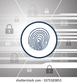 Security technology illustration with finger print for protection.