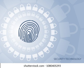 Security technology illustration with finger print for protection.