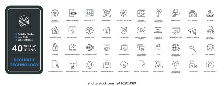 Security technology minimal thin line icons. Related protection, safety, defense, access. Vector illustration.