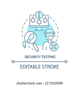 Security Testing Turquoise Concept Icon. Physical Security Plan Abstract Idea Thin Line Illustration. System Protection. Isolated Outline Drawing. Editable Stroke. Arial, Myriad Pro-Bold Fonts Used