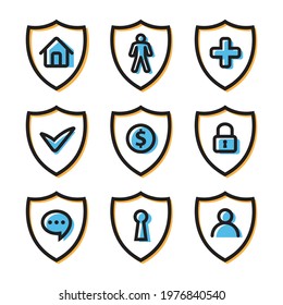 security themed icons, form shield shape, set collection design vector